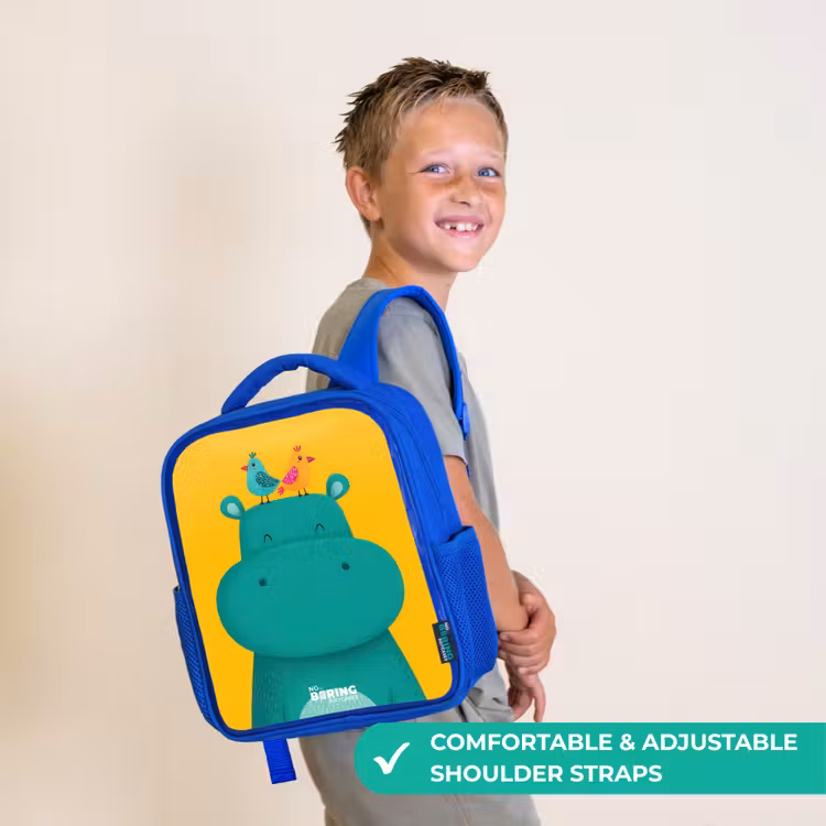 Kids backpack - Blue - Hippo - Birds - Yellow — 4