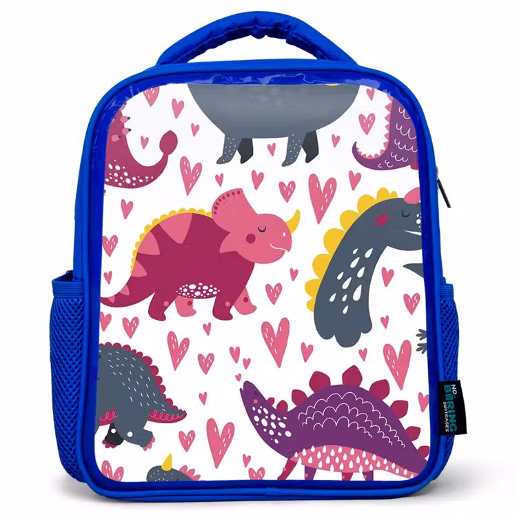 Kids backpack - Blue - Dino - Heart - Patterns - Pink - Girls - Dinosaur — 1