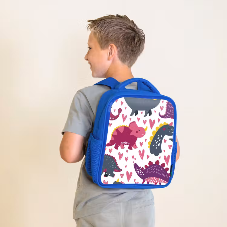 Kids backpack - Blue - Dino - Heart - Patterns - Pink - Girls - Dinosaur — 2