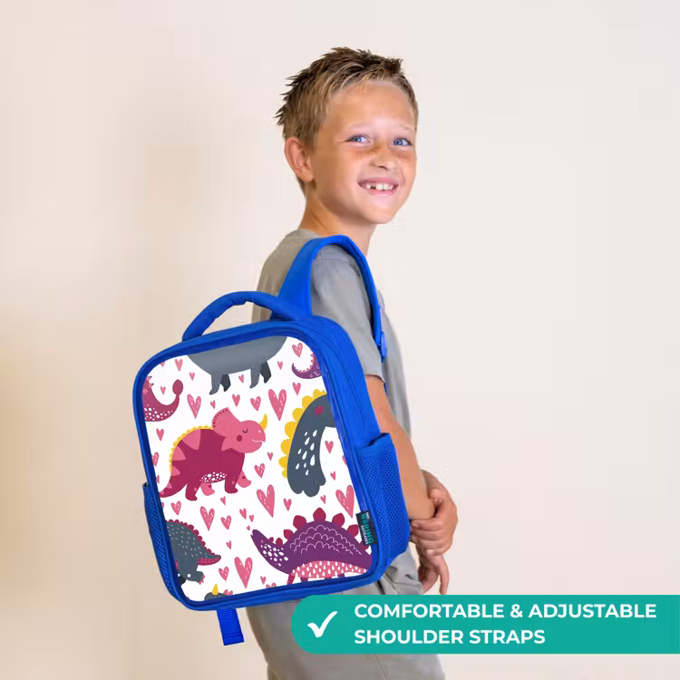 Kids backpack - Blue - Dino - Heart - Patterns - Pink - Girls - Dinosaur — 4