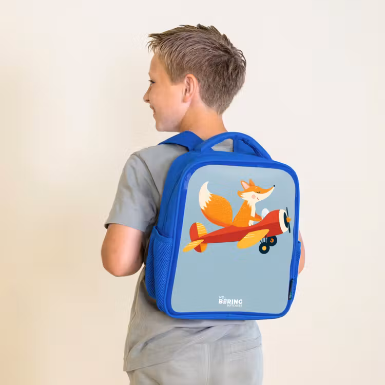 Kids backpack - Blue - Fox - Airplane - Flies — 2
