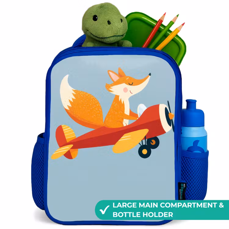 Kids backpack - Blue - Fox - Airplane - Flies — 5
