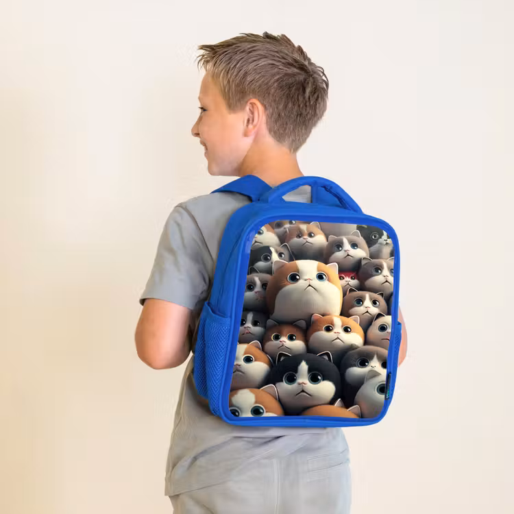 Kids backpack - Blue - Patches of Cats — 2