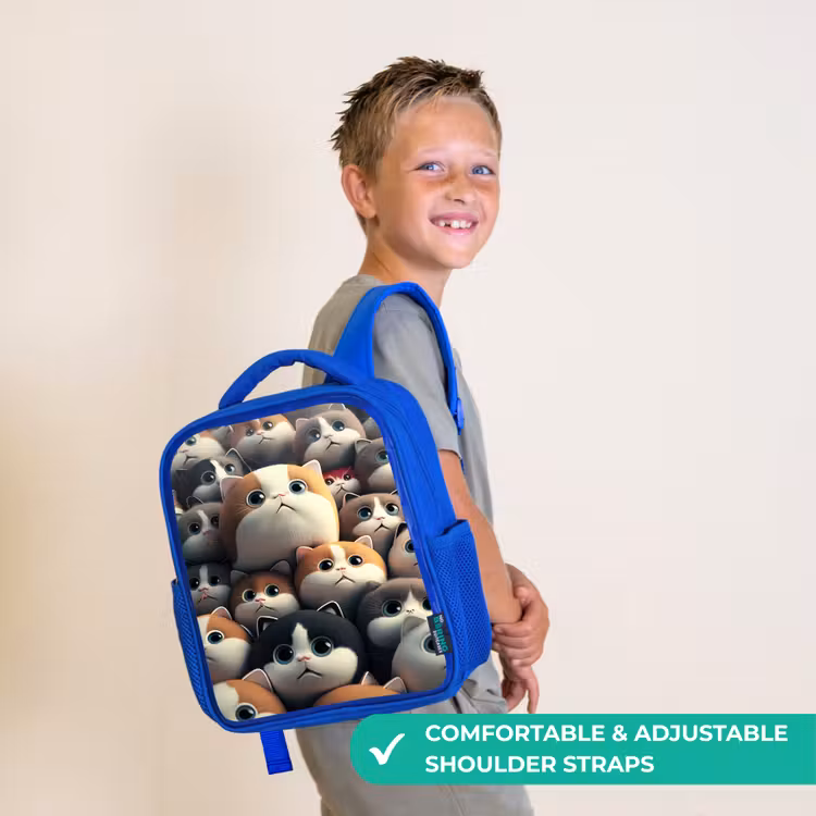 Kids backpack - Blue - Patches of Cats — 4