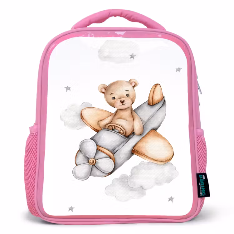 Kids backpack - Pink - Bear - Airplane - Stars - Children — 1
