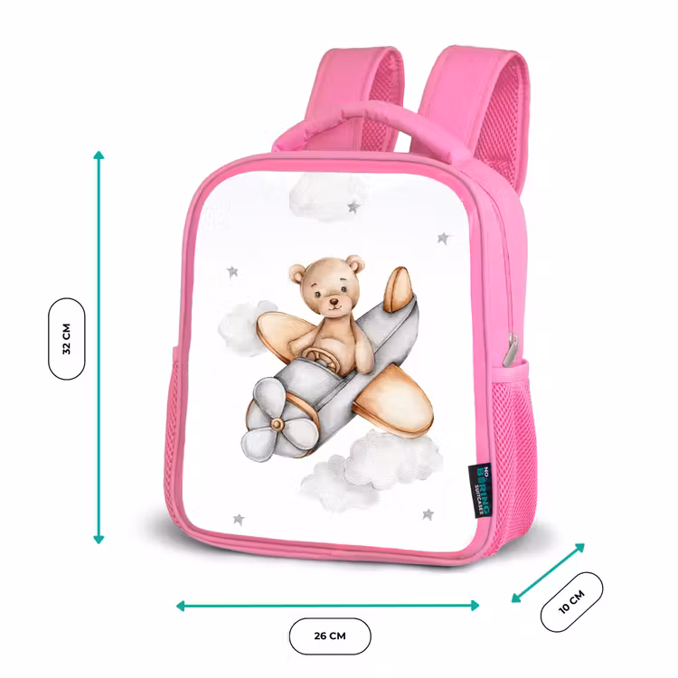 Kids backpack - Pink - Bear - Airplane - Stars - Children — 3