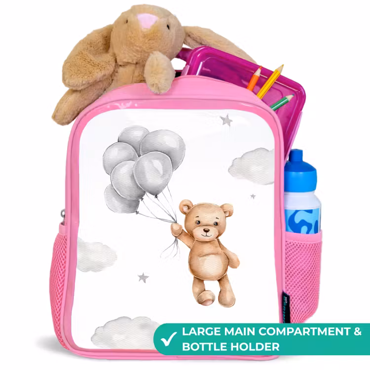Kids backpack - Pink - Bear - Balloon - Stars - Children — 2