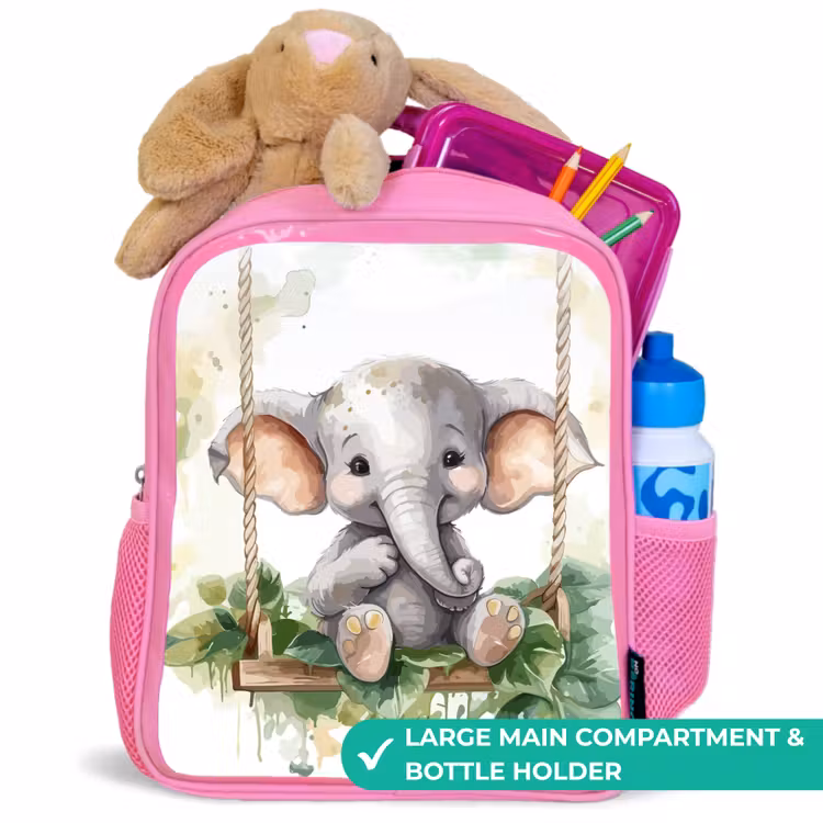 Kids backpack - Pink - Elephant - Animal - Children - Jungle — 2