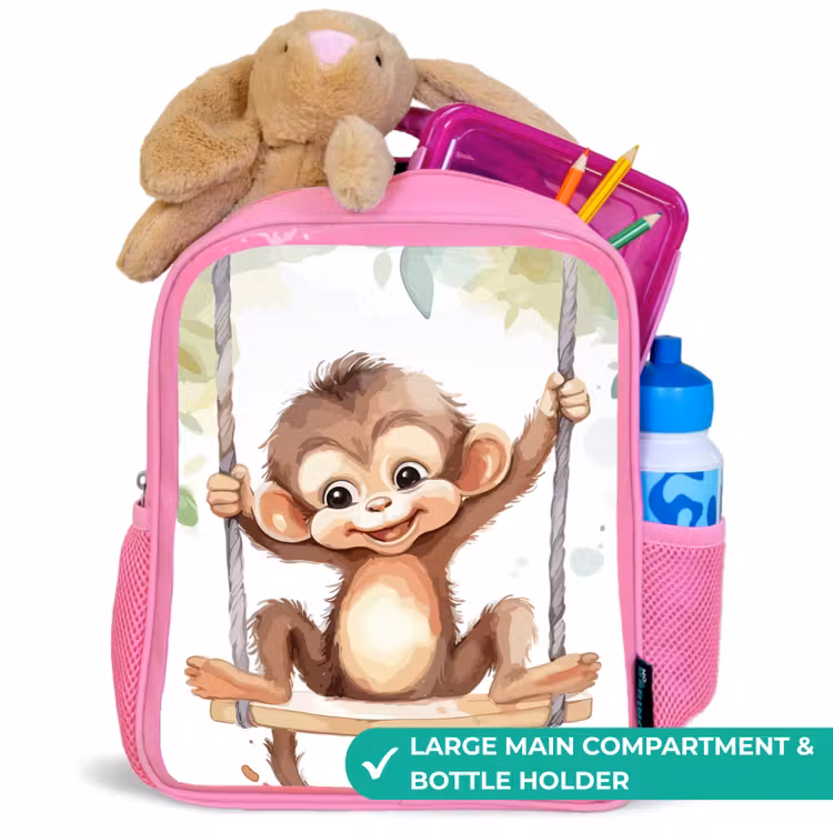 Kids backpack - Pink - Monkey - Animal - Children - Jungle — 2