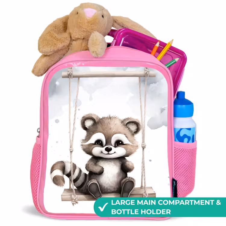 Kids backpack - Pink - Raccoon - Animal - Children — 2