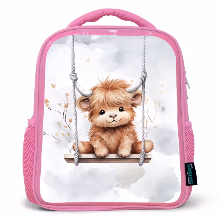 Kids backpack - Pink - Scottish highlander - Animal - Children — 1