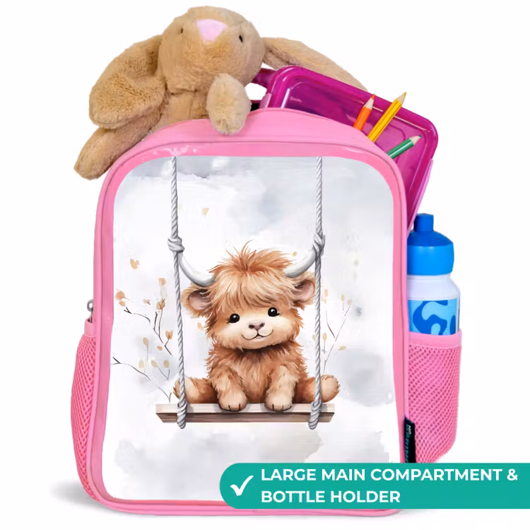 Kids backpack - Pink - Scottish highlander - Animal - Children — 2
