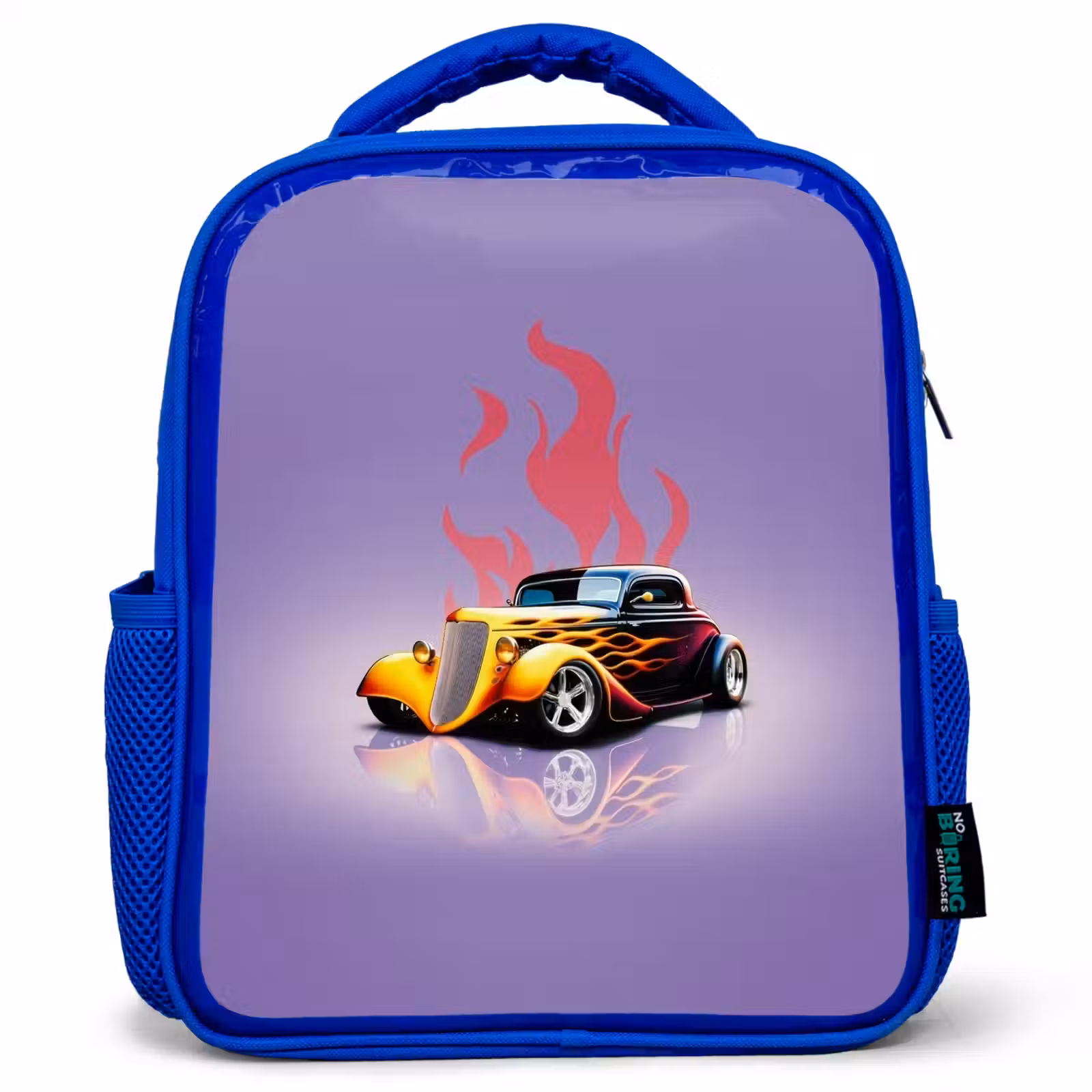 Kids backpack - Blue - Yellow car with pink flames — 1