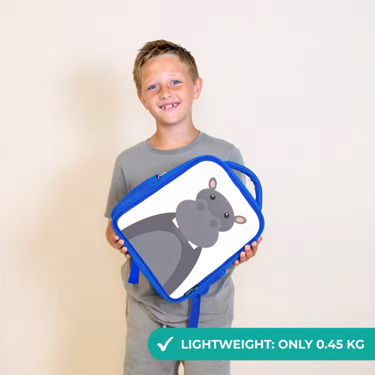 Kids backpack - Blue - Animal portrait - hippopotamus - gray — 3
