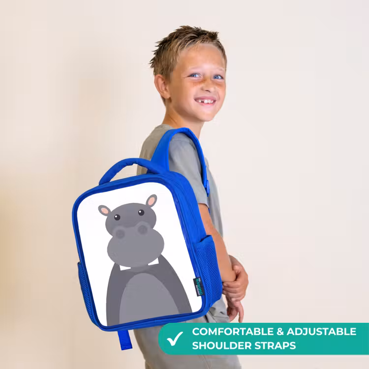 Kids backpack - Blue - Animal portrait - hippopotamus - gray — 4