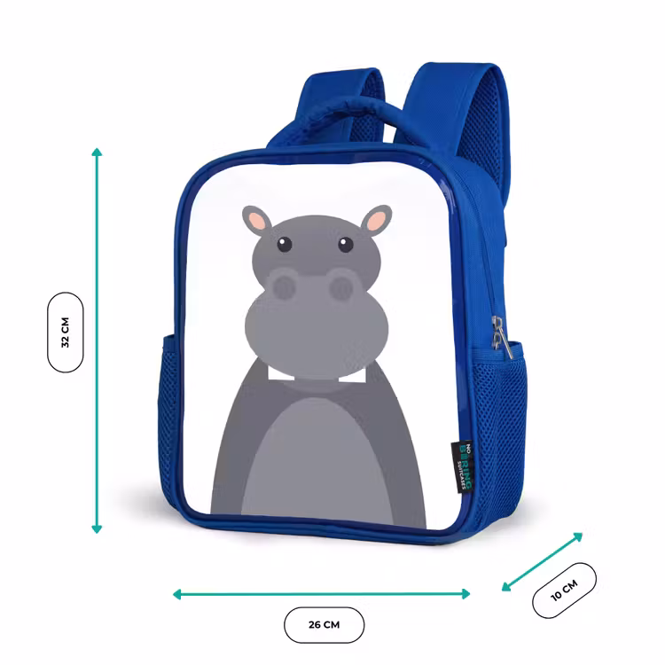 Kids backpack - Blue - Animal portrait - hippopotamus - gray — 6