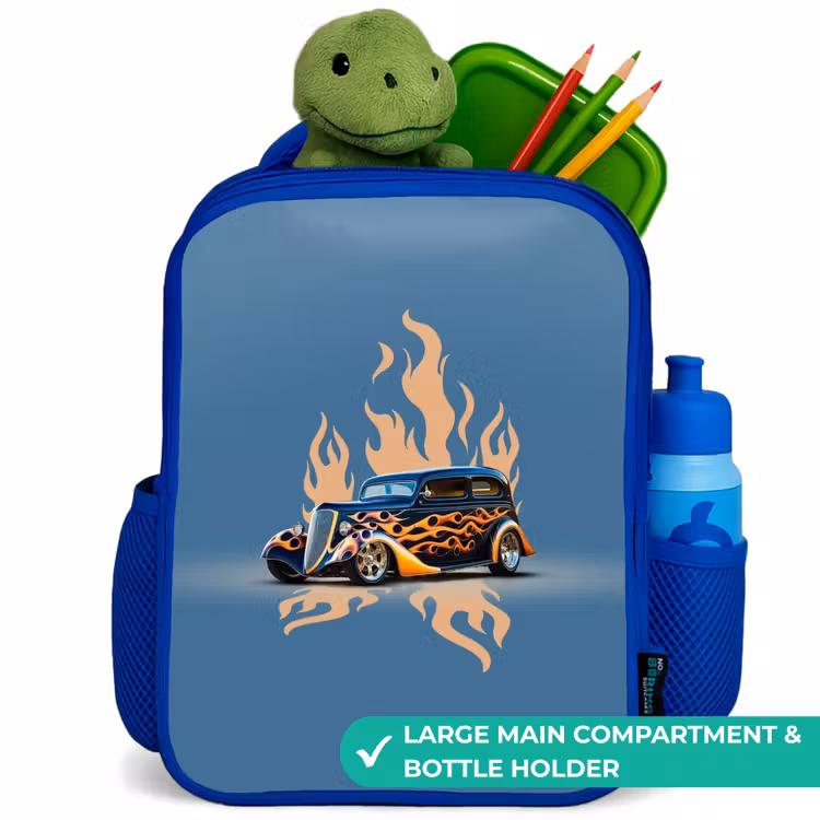 Kids backpack - Blue - Black car with beige flames — 5