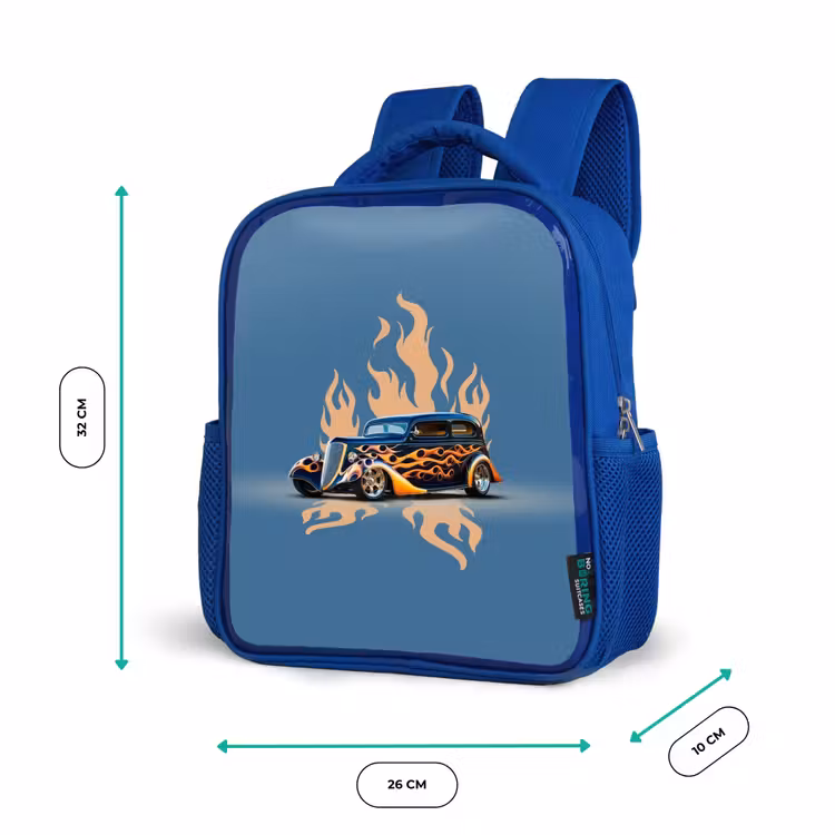 Kids backpack - Blue - Black car with beige flames — 6