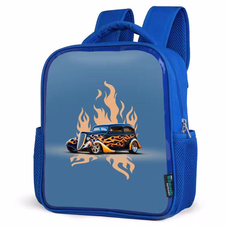 Kids backpack - Blue - Black car with beige flames — 7