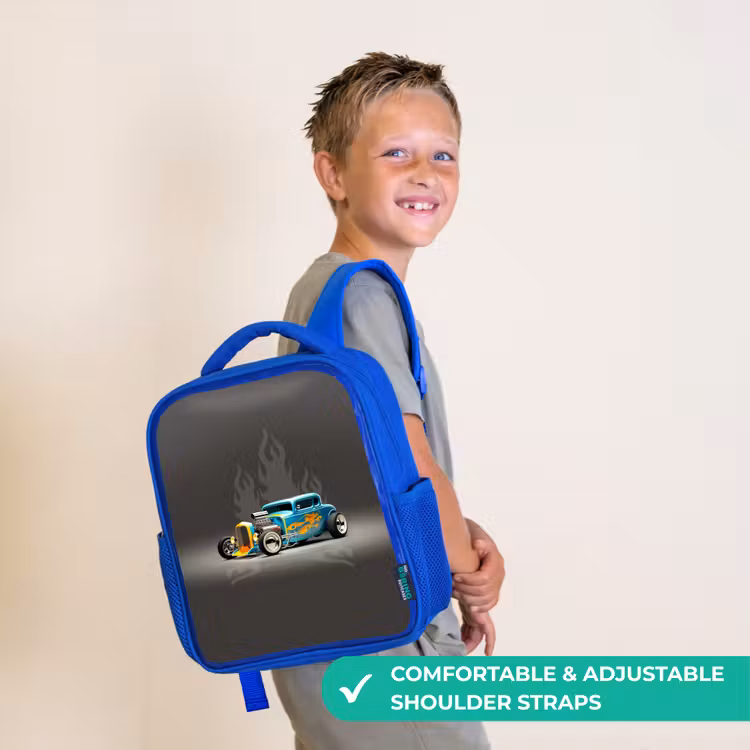 Kids backpack - Blue - Blue car with gray flames — 4