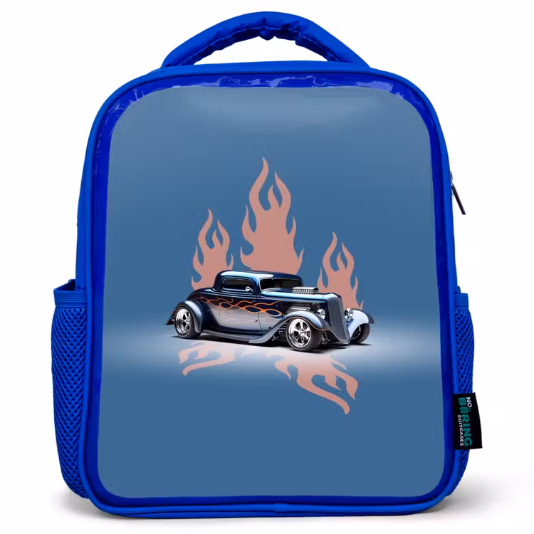 Kids backpack - Blue - Blue car with pink flames — 1