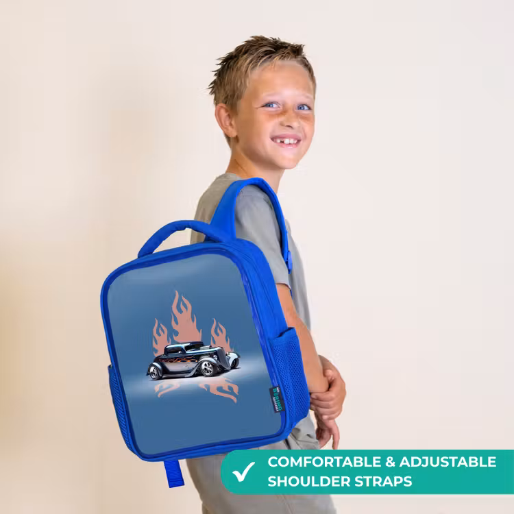 Kids backpack - Blue - Blue car with pink flames — 4