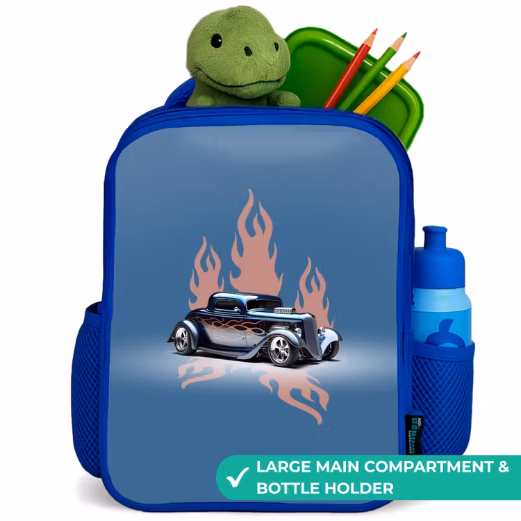 Kids backpack - Blue - Blue car with pink flames — 5