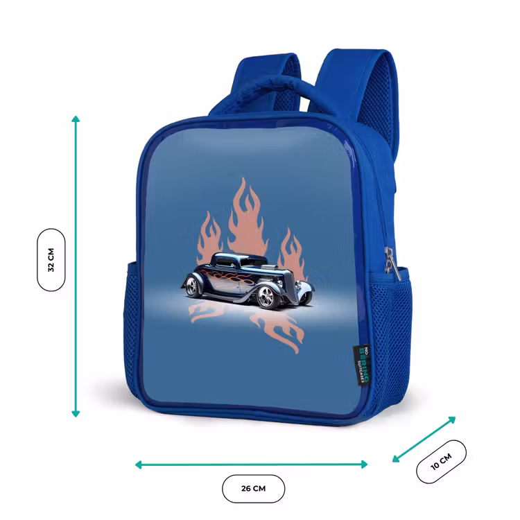 Kids backpack - Blue - Blue car with pink flames — 6