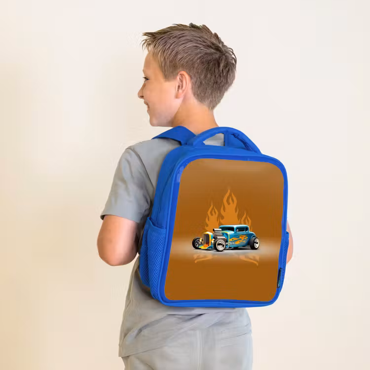 Kids backpack - Blue - Blue car with yellow flames — 2