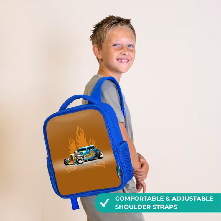 Kids backpack - Blue - Blue car with yellow flames — 4