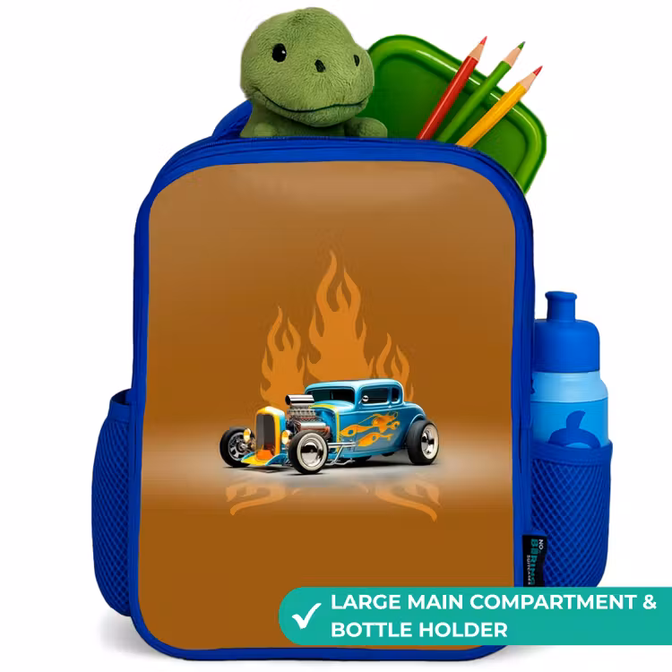 Kids backpack - Blue - Blue car with yellow flames — 5