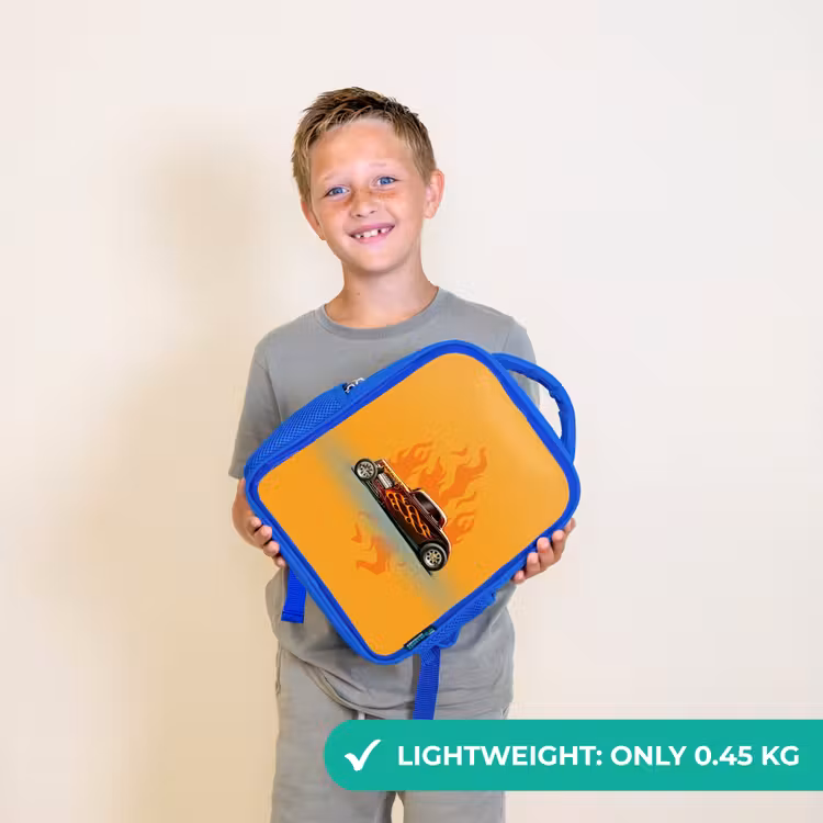 Kids backpack - Blue - Brown car with yellow flames — 3
