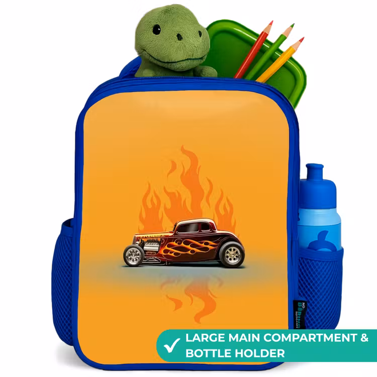 Kids backpack - Blue - Brown car with yellow flames — 5