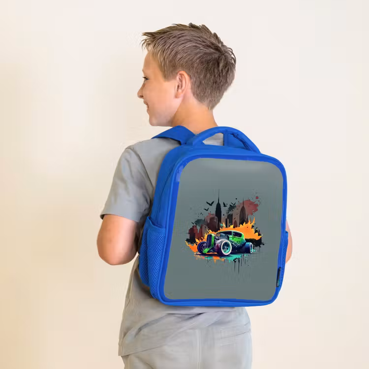 Kids backpack - Blue - Car in ghost town — 2