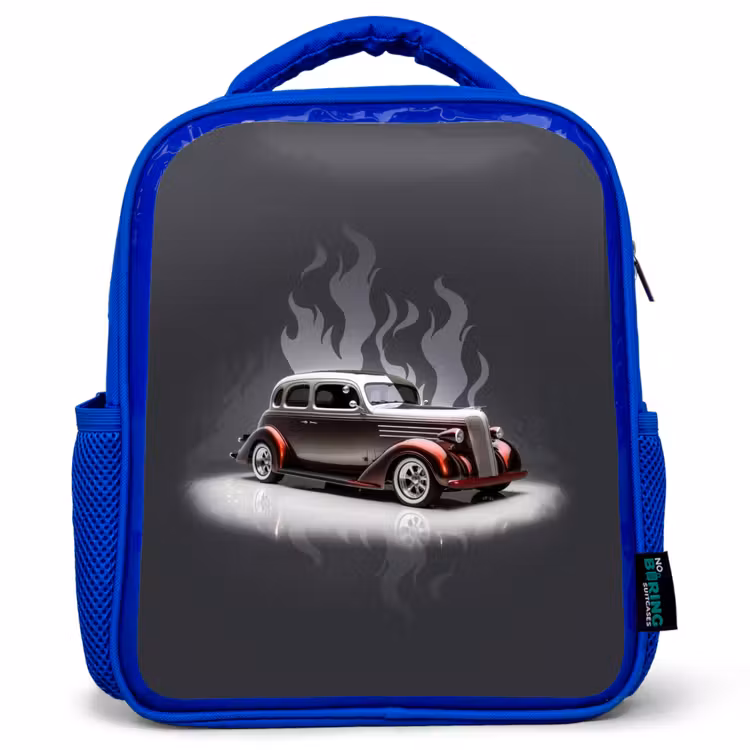 Kids backpack - Blue - Gray car with gray flames — 1