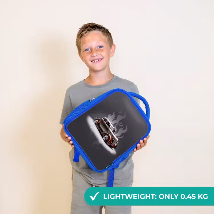 Kids backpack - Blue - Gray car with gray flames — 3