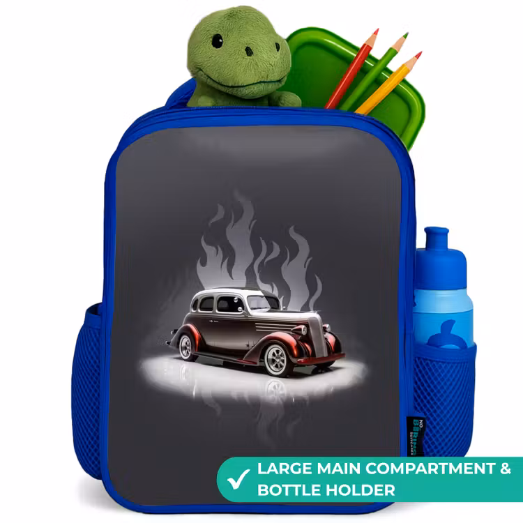 Kids backpack - Blue - Gray car with gray flames — 5
