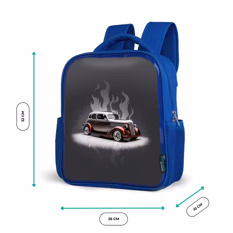 Kids backpack - Blue - Gray car with gray flames — 6