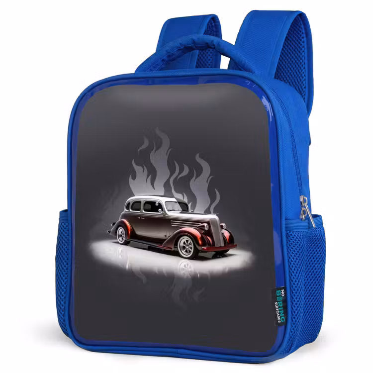 Kids backpack - Blue - Gray car with gray flames — 7