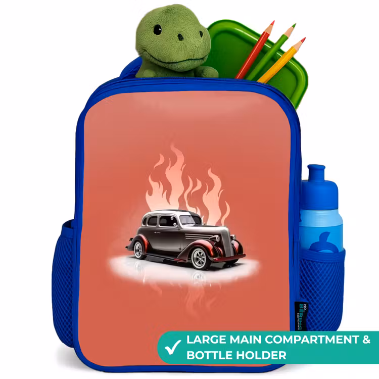 Kids backpack - Blue - Gray car with pink flames — 5