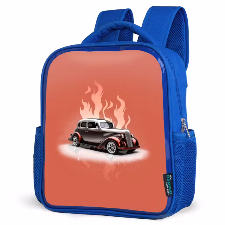 Kids backpack - Blue - Gray car with pink flames — 7