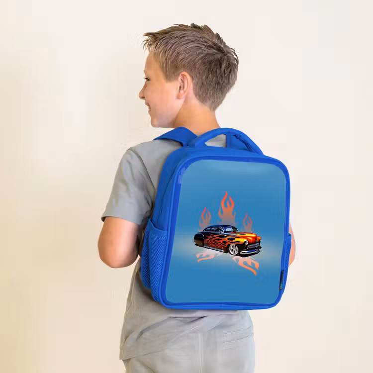 Kids backpack - Blue - Hotrod flames — 2