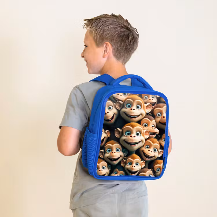 Kids backpack - Blue - Monkey Strokes — 2