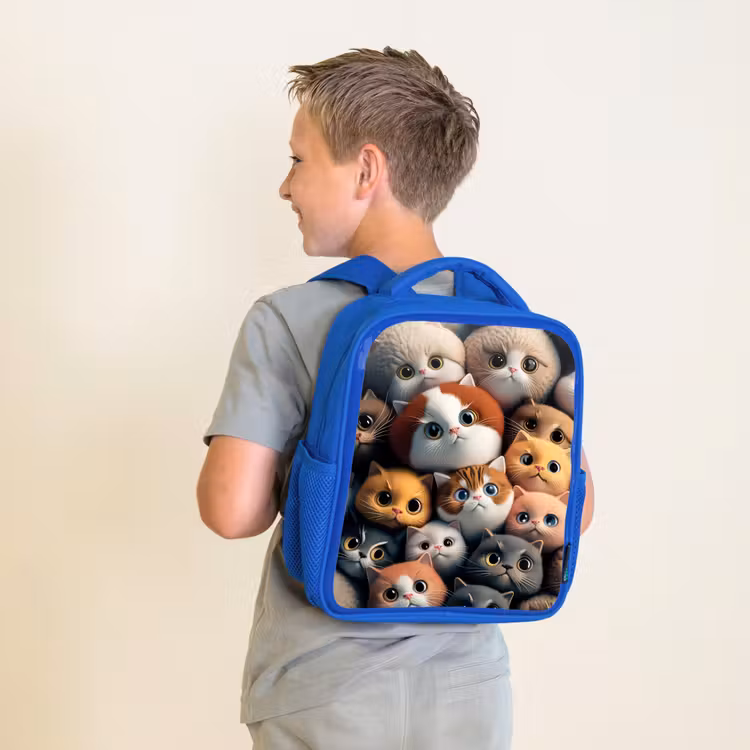 Kids backpack - Blue - Orange Cats — 2