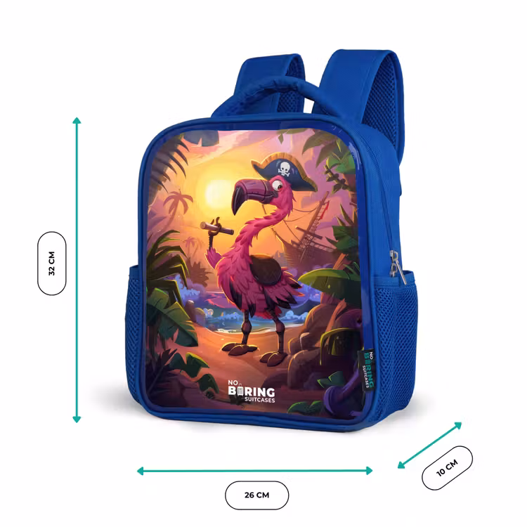 Kids backpack - Blue - Pirate flamingo on a tropical pad — 6