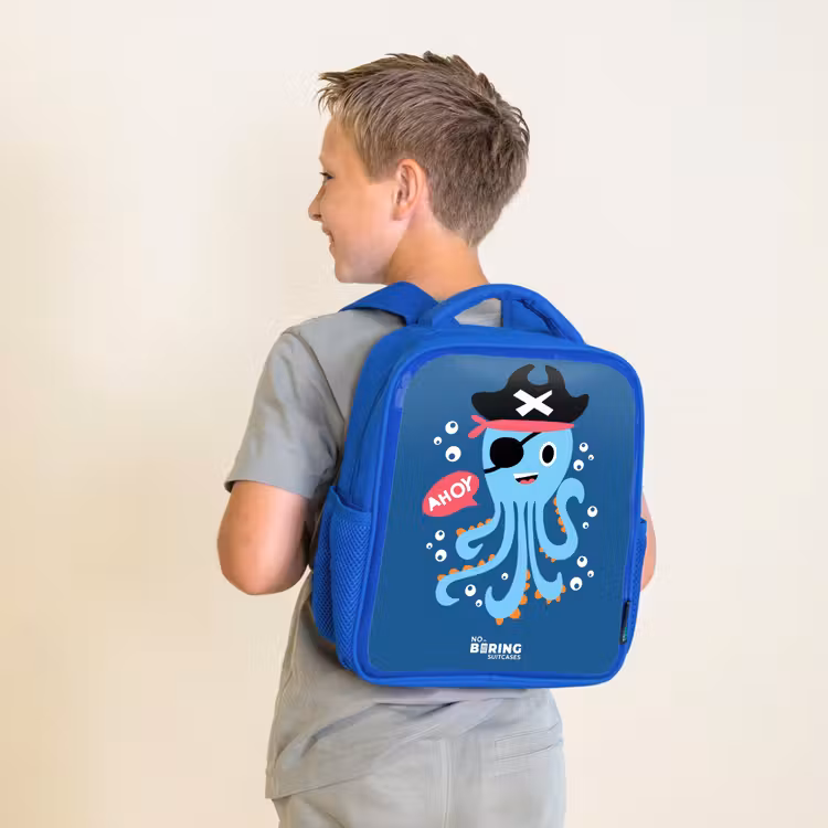 Kids backpack - Blue - Pirate octopus with a hat — 2