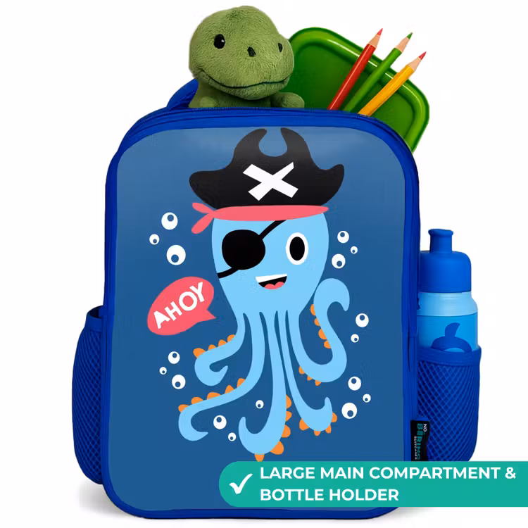 Kids backpack - Blue - Pirate octopus with a hat — 5