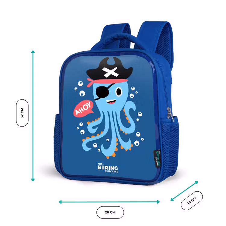 Kids backpack - Blue - Pirate octopus with a hat — 6