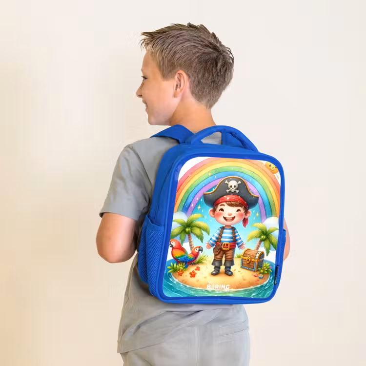 Kids backpack - Blue - Pirate on an island with treasure — 2
