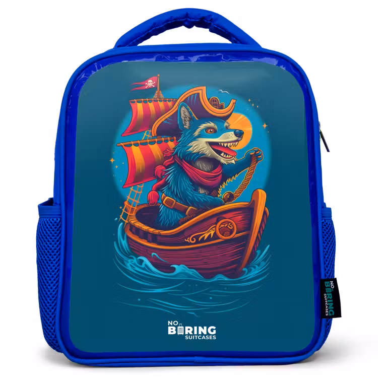 Kids backpack - Blue - Pirate raccoon on a boat — 1